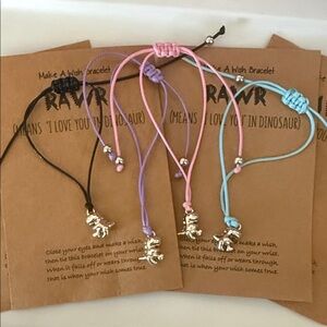 Dinosaur Charm Wish Bracelets - Black, Pink, Purple, Blue